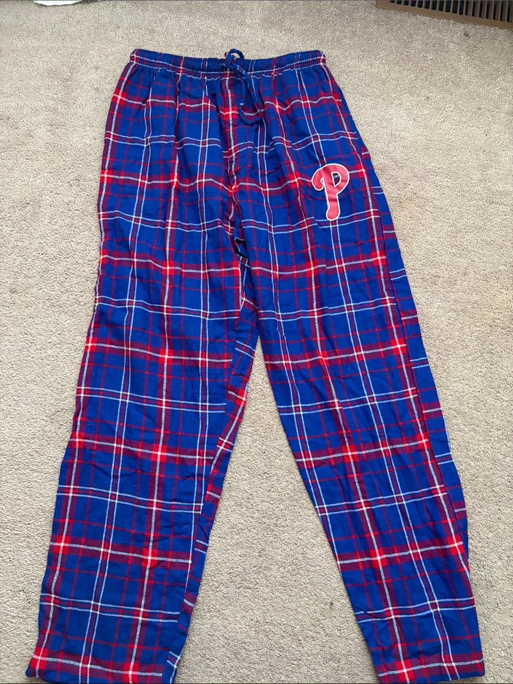 Men's Blue & Red Plaid Lounge Joggers with Team Patch